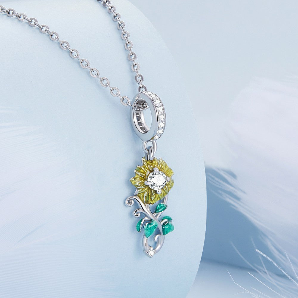 sunflower dangle charm 925 sterling silver yb2450