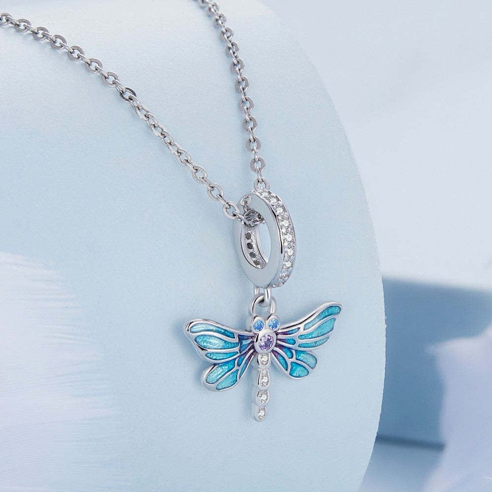 blue dragonfly dangle charm 925 sterling silver yb2461