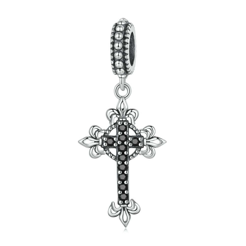 vintage black cross dangle charm 925 sterling silver yb2463