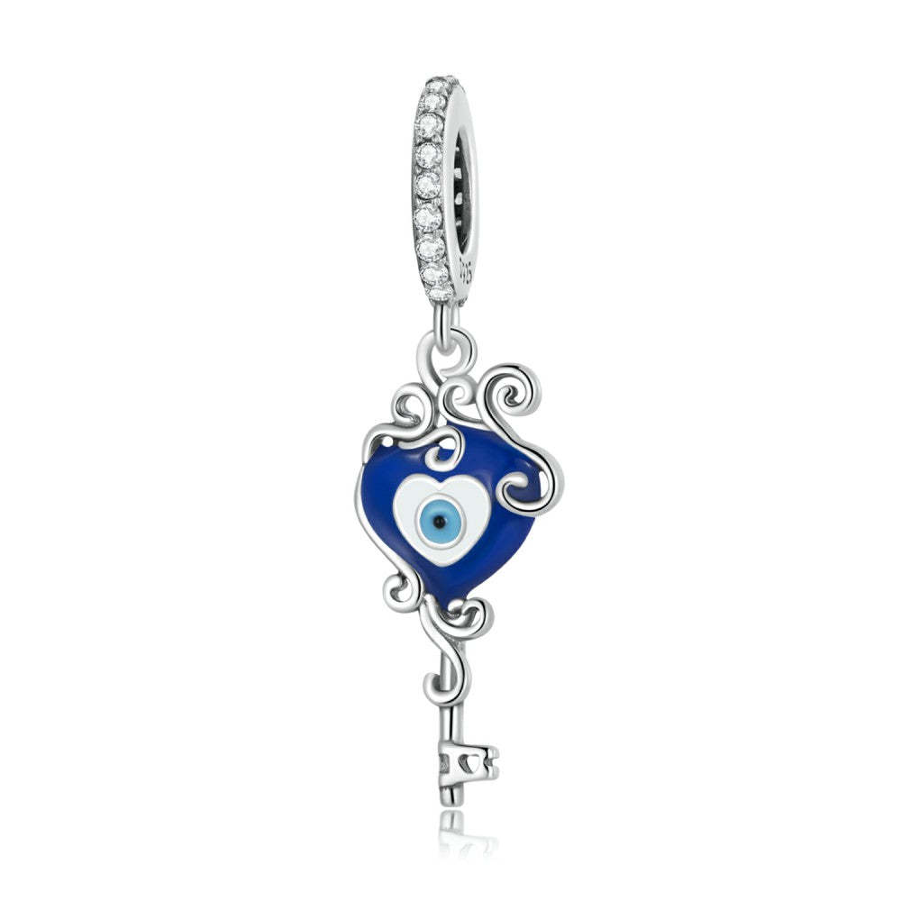 blue heart evil eye dangle charm 925 sterling silver yb2483