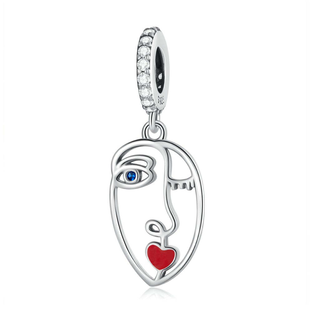 art face with red heart lip dangle charm 925 sterling silver yb2484