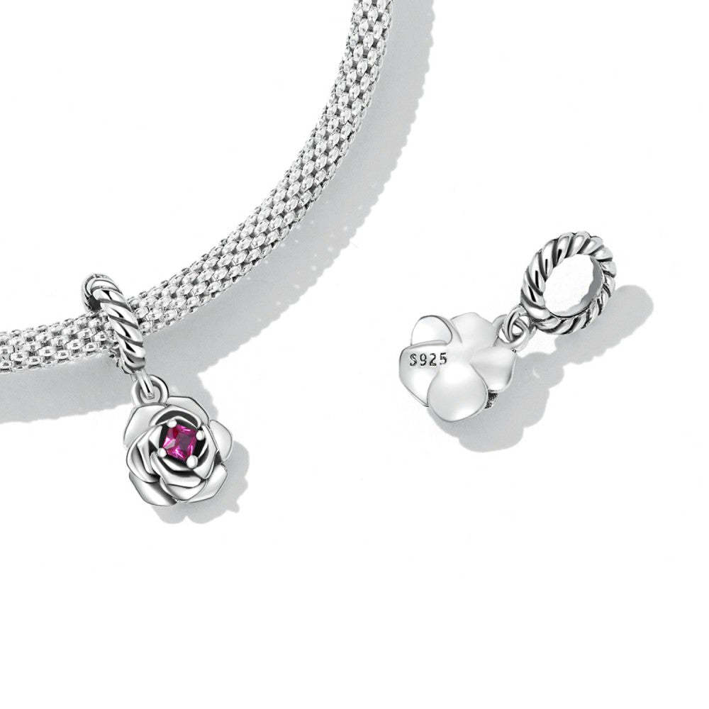 rose with pink red zircon dangle charm 925 sterling silver yb2489