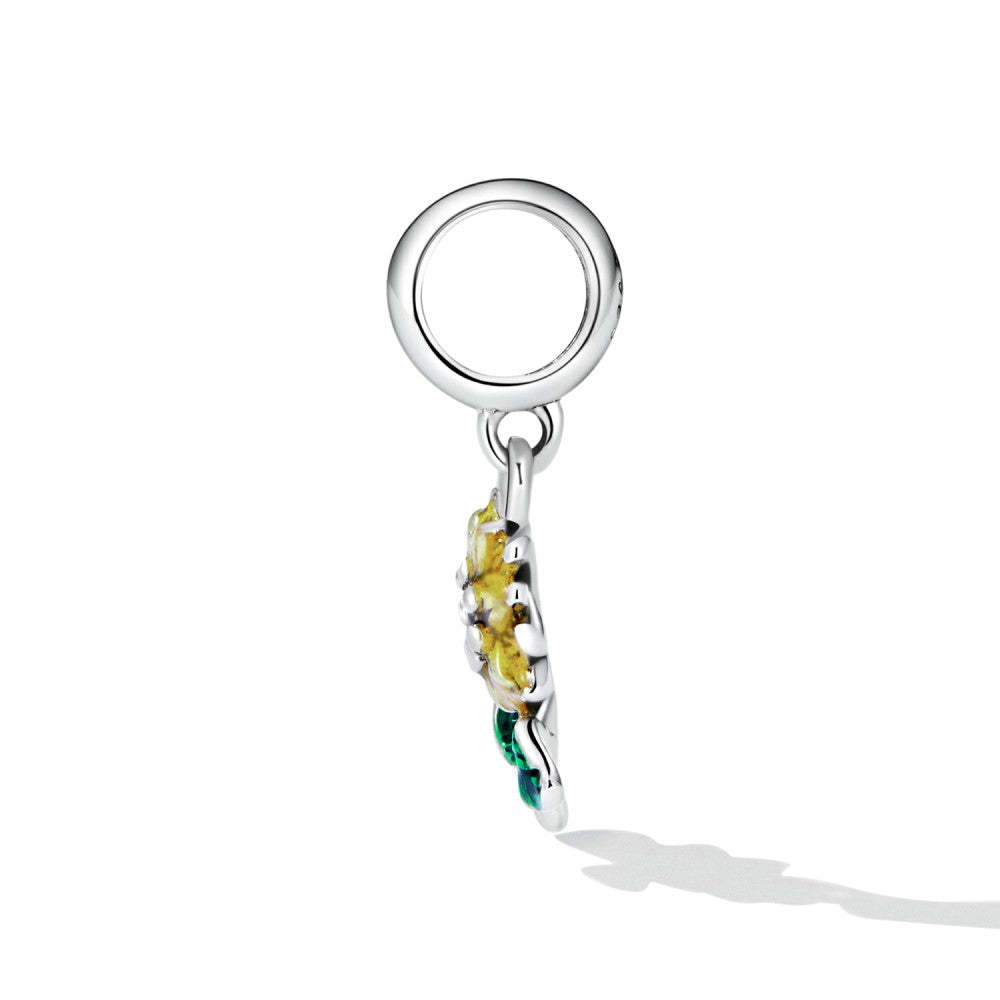 sunflower with yellow zircon dangle charm 925 sterling silver yb2490