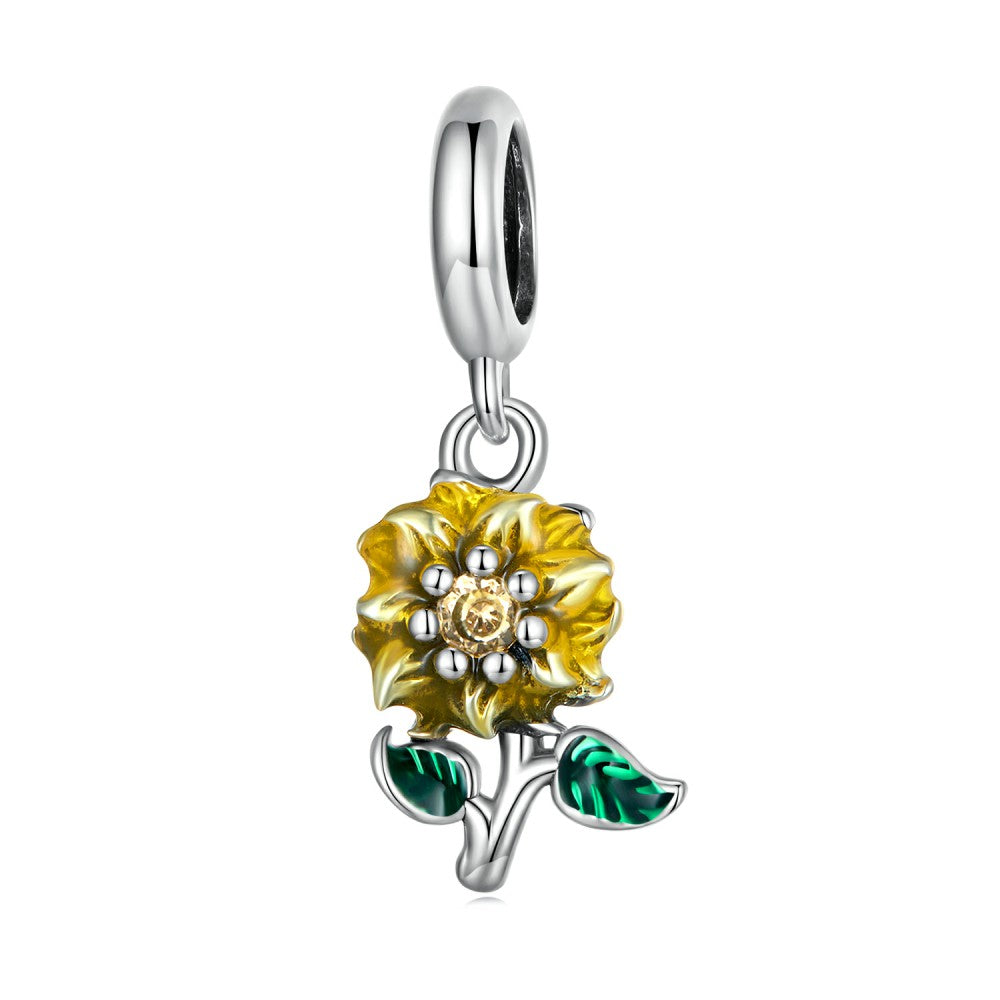 sunflower with yellow zircon dangle charm 925 sterling silver yb2490