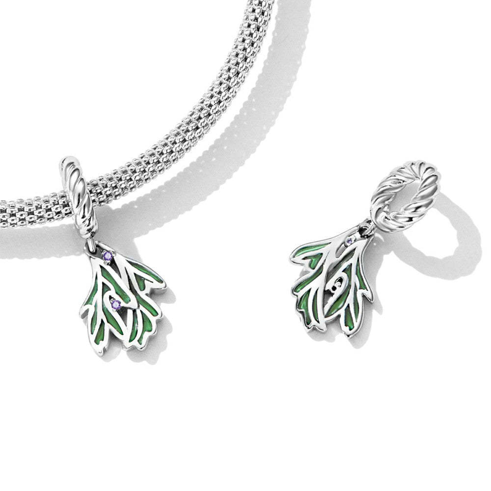 green leaves dangle charm 925 sterling silver yb2497