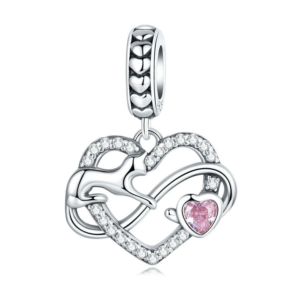 kitten heart dangle charm 925 sterling silver yb2500