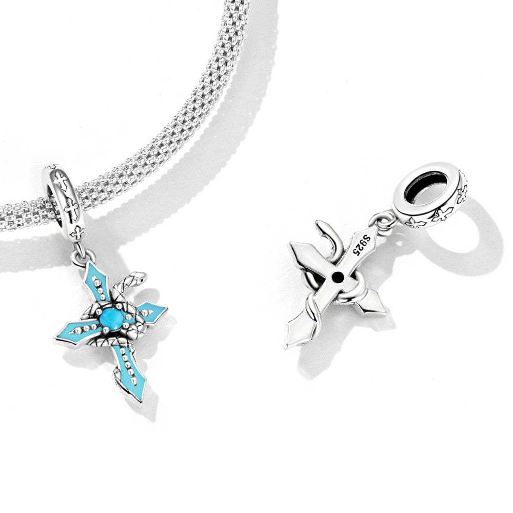 blue spiritual serpent cross dangle charm 925 sterling silver yb2502