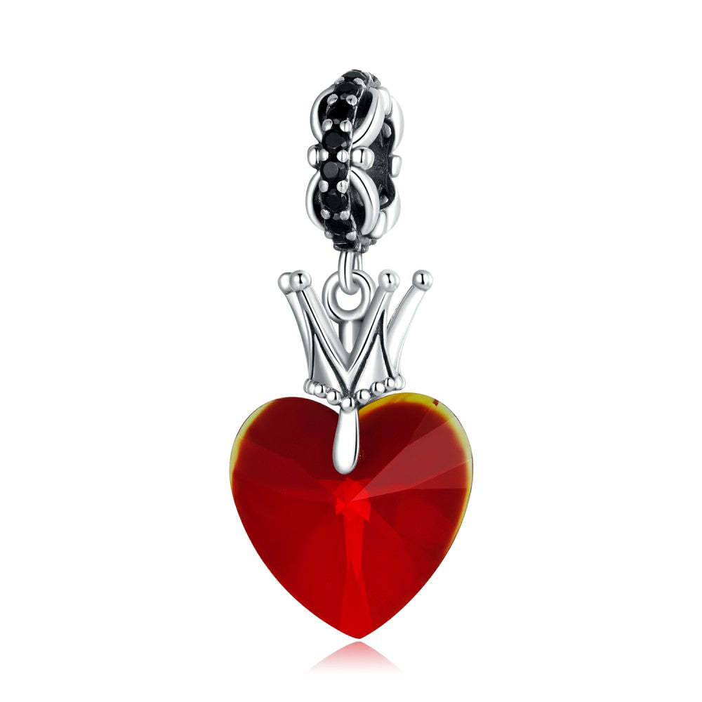 crown red heart dangle charm 925 sterling silver yb2512