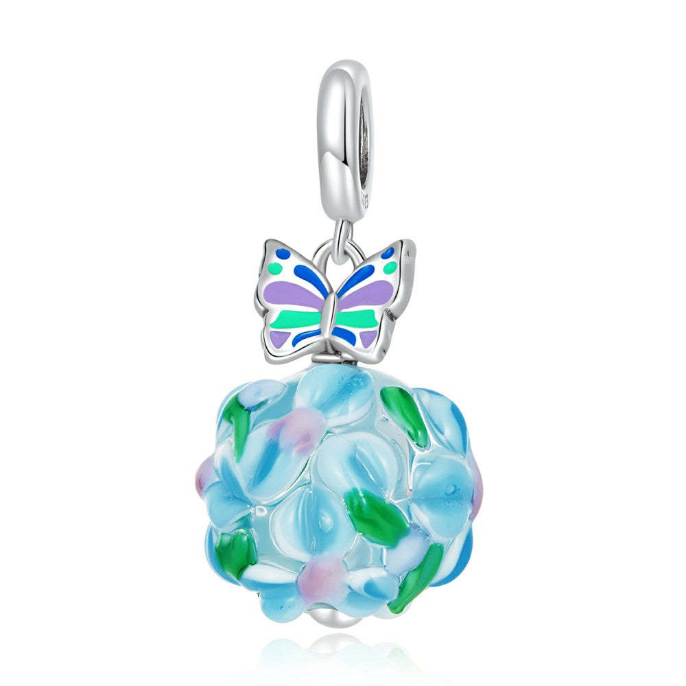 blue butterfly flowers dangle charm 925 sterling silver yb2514