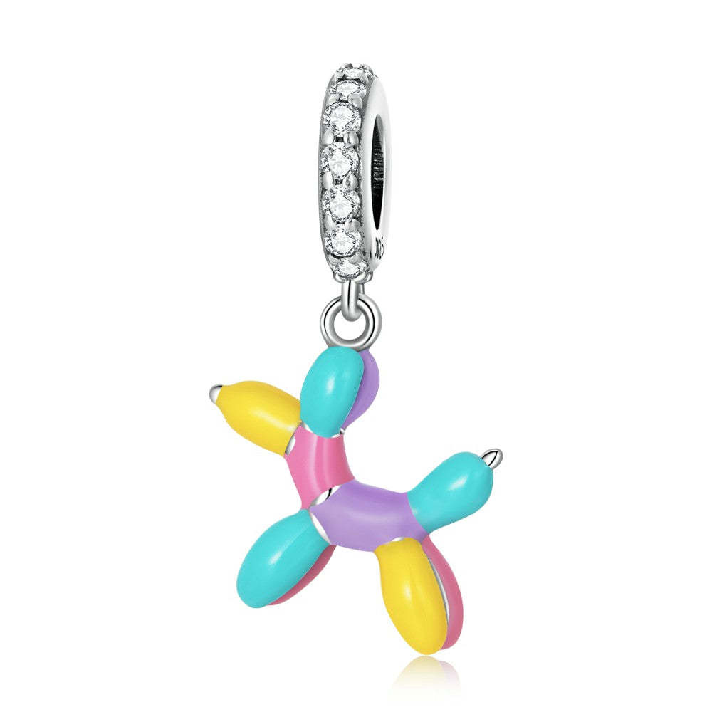 colorful balloon puppy dangle charm 925 sterling silver yb2522