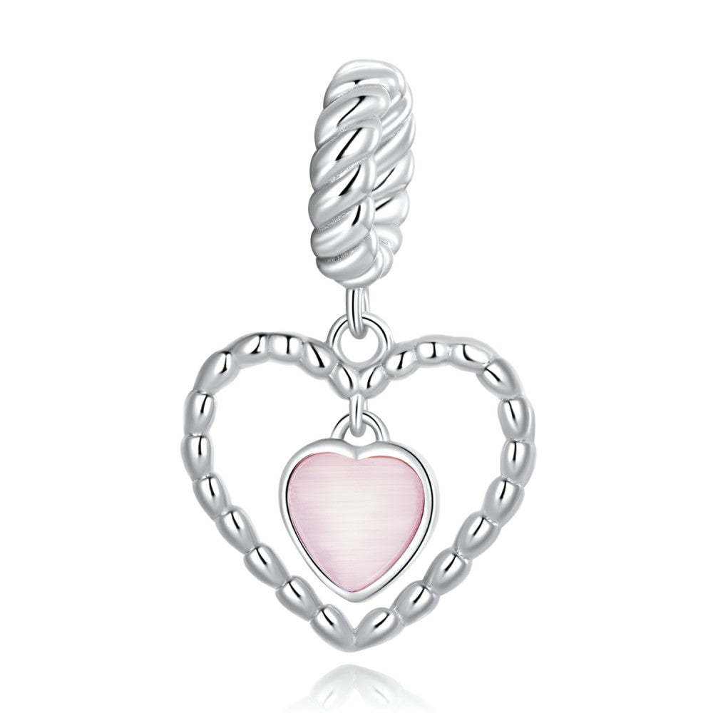 pink heart in heart dangle charm 925 sterling silver yb2524