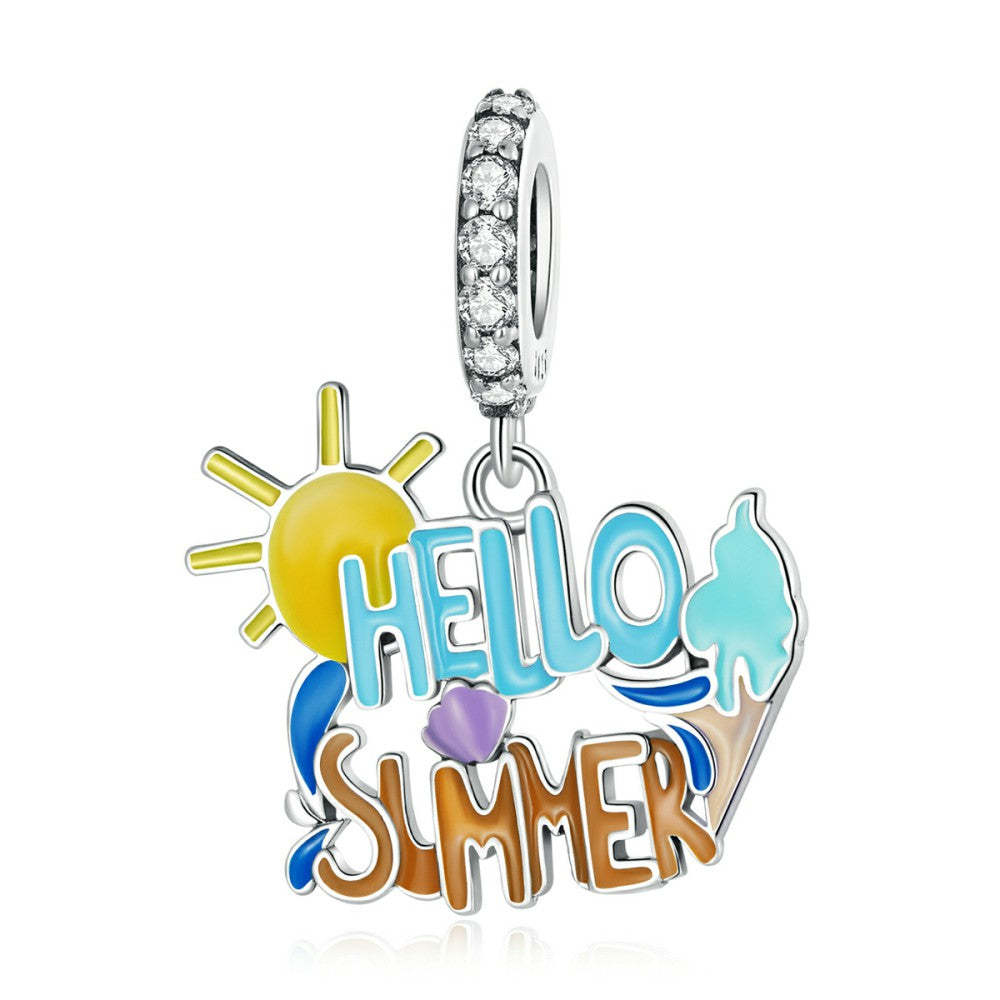 blue and red hello summer dangle charm 925 sterling silver yb2529