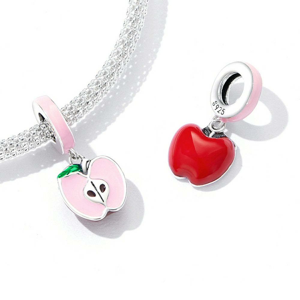 pink apple dangle charm 925 sterling silver yb2537