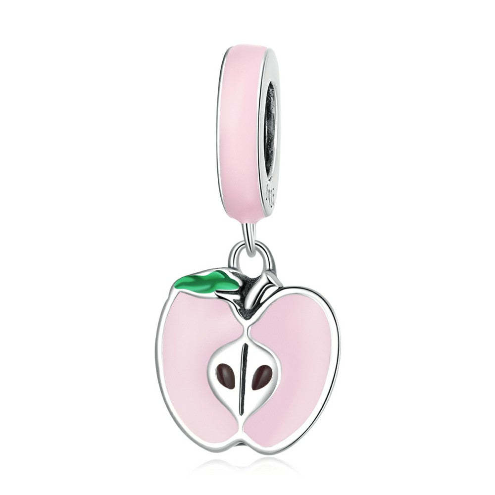 pink apple dangle charm 925 sterling silver yb2537