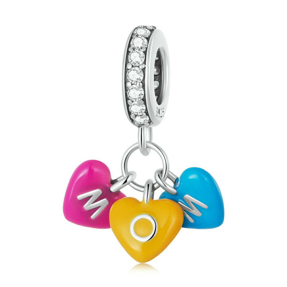 colorful mom heart dangle charm 925 sterling silver yb2548