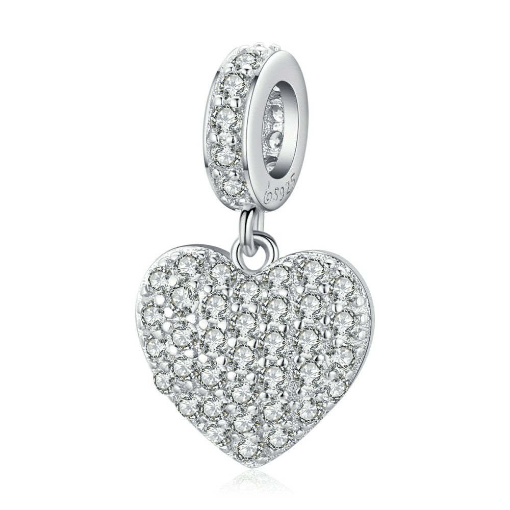 sparkling love heart dangle charm 925 sterling silver yb2549