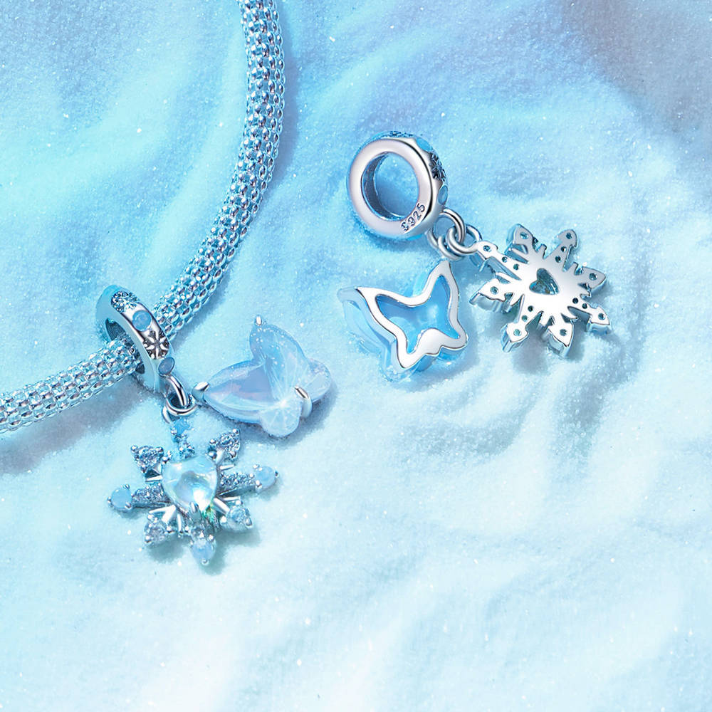 Ice and Snow Butterfly Pendant Dangle Charm Silver Christmas Gifts - soufeelmy