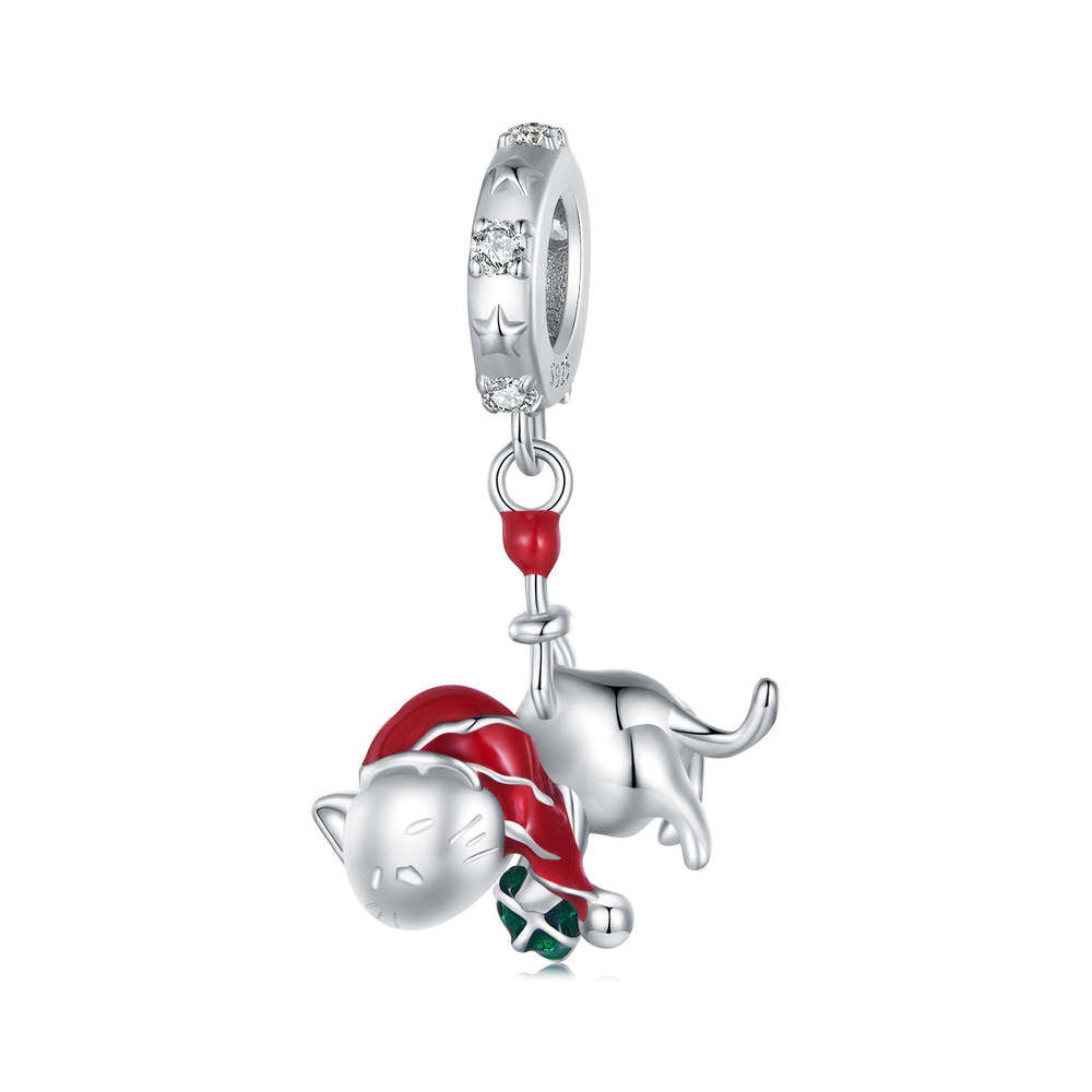 Christmas Cat Pendant Dangle Charm Silver Christmas Gifts - soufeelmy