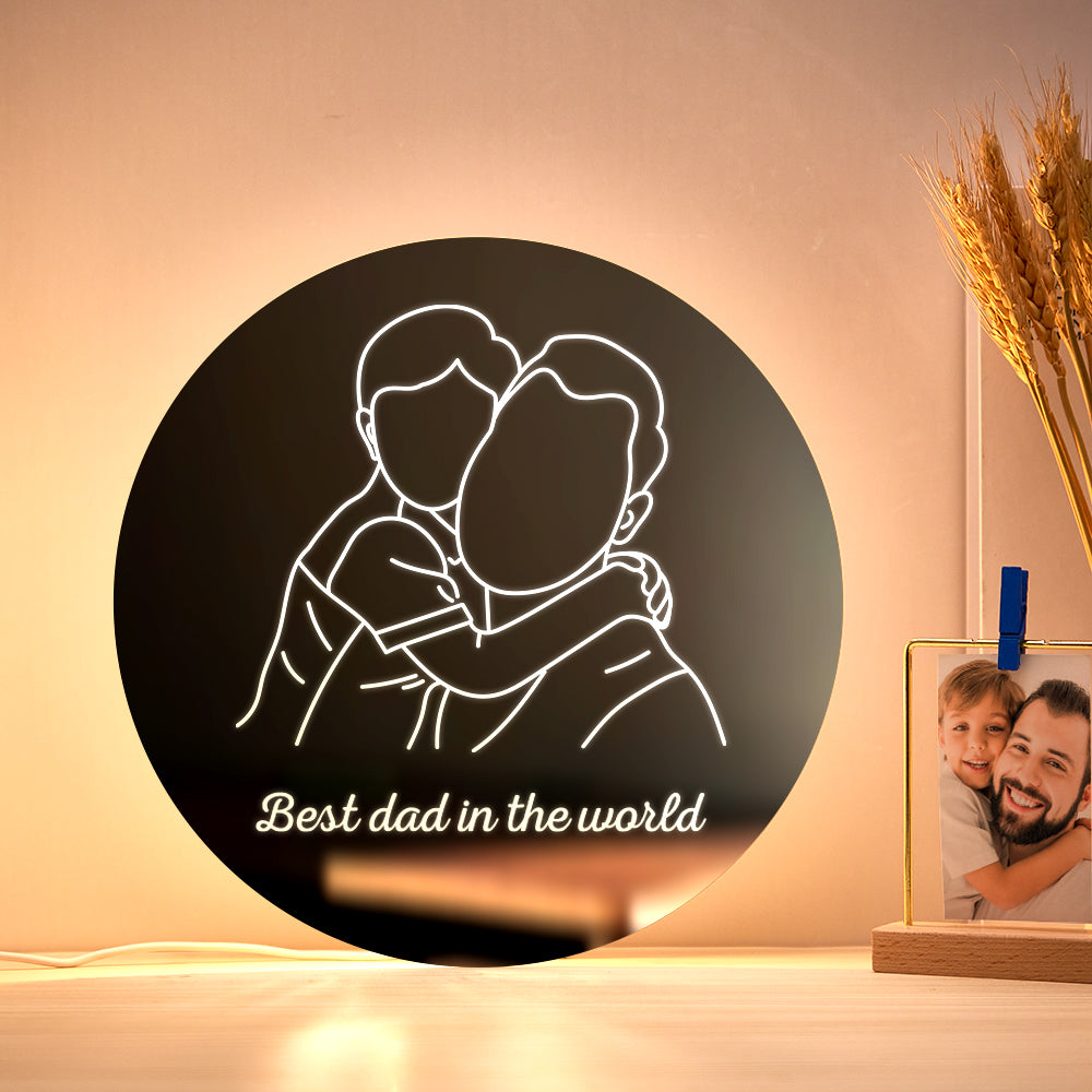 Personalized Photo Round Mirror Colorful Lamp Line Drawing Led Night Light Exquisite Home Gifts - soufeelmy