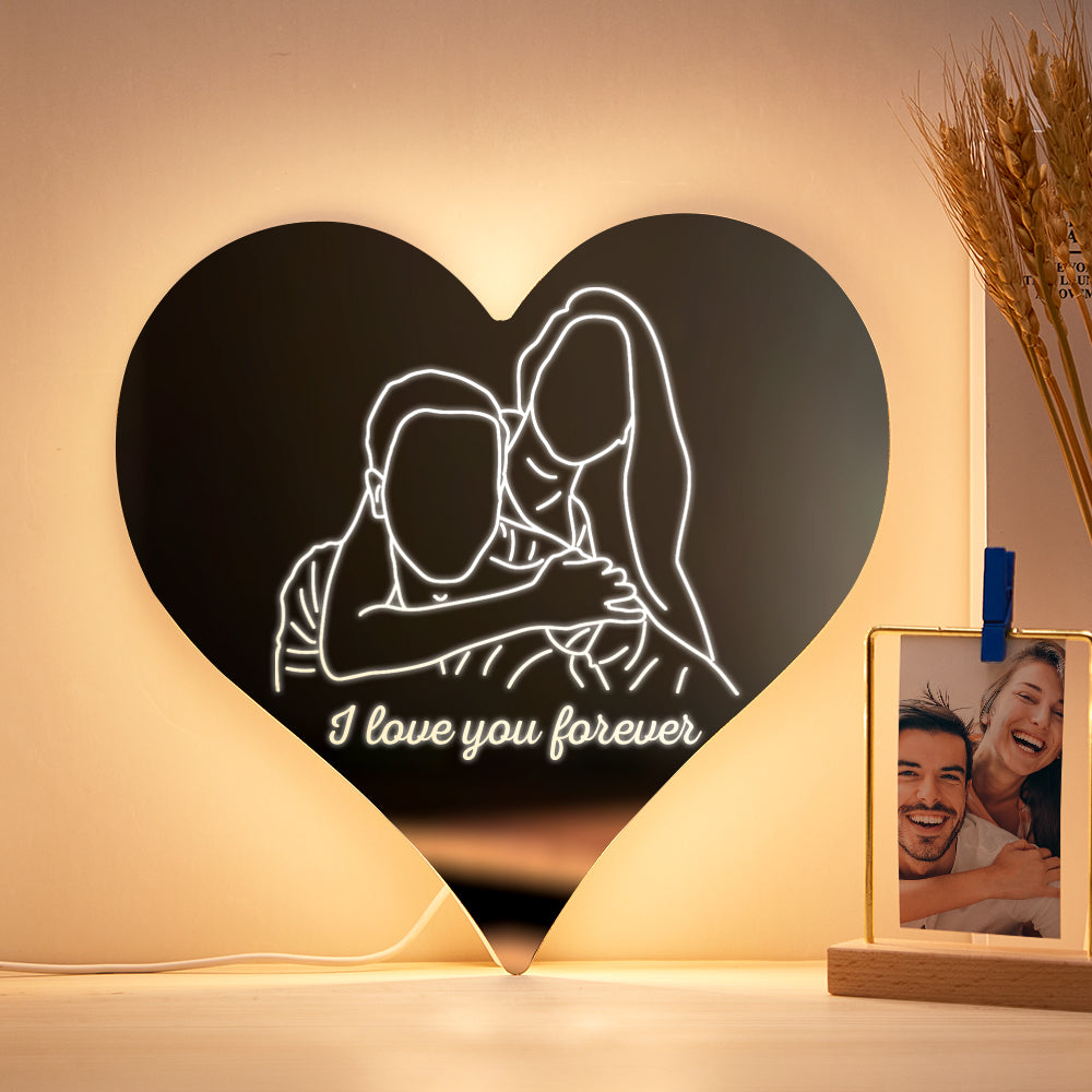 Personalized Photo Heart Mirror Colorful Lamp Line Drawing Led Night Light Exquisite Home Gifts - soufeelmy