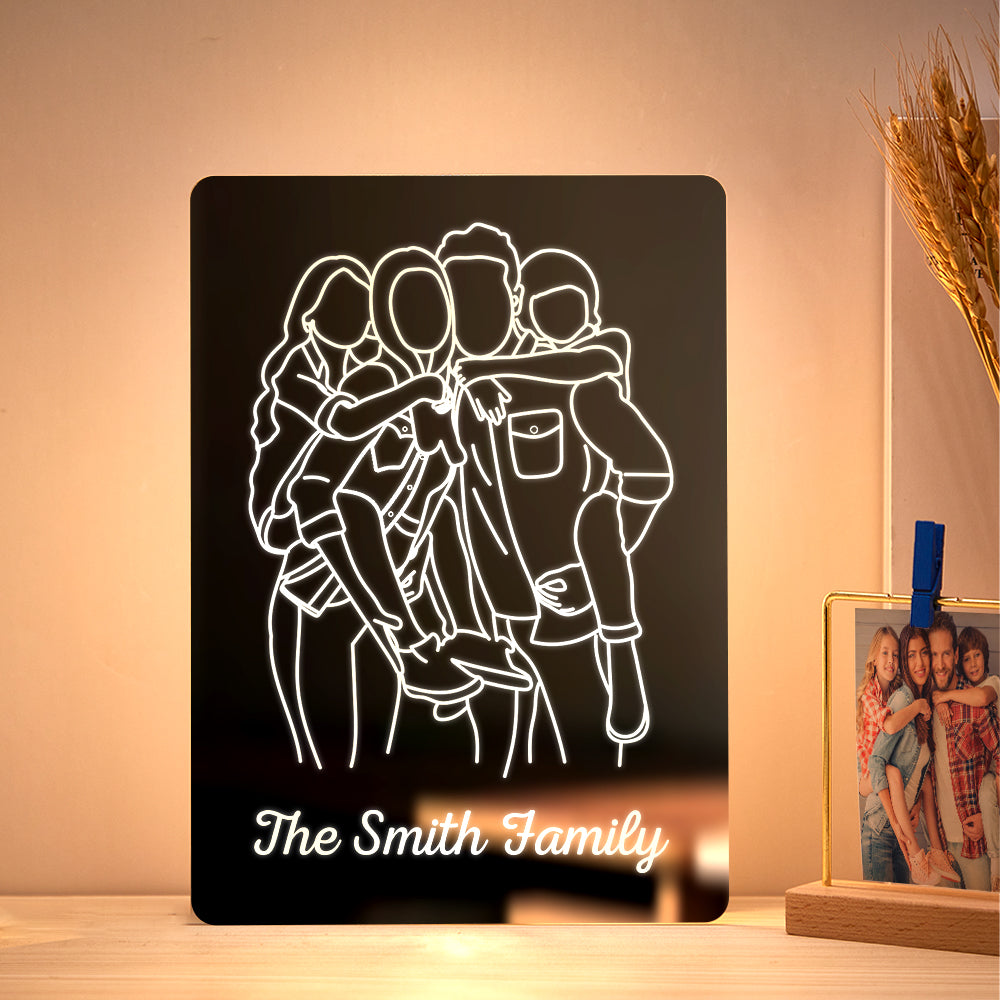 Personalized Photo Rectangle Mirror Colorful Lamp Line Drawing Led Night Light Exquisite Home Gifts - soufeelmy