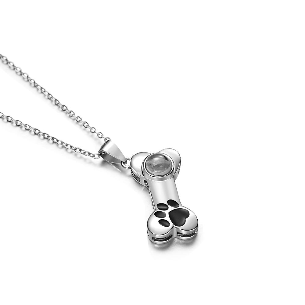 Dog Paw Bone Projection Necklace Personalized Picture Inside Pendant Keepsake Jewelry Trendy Best Friend Gift - soufeelmy