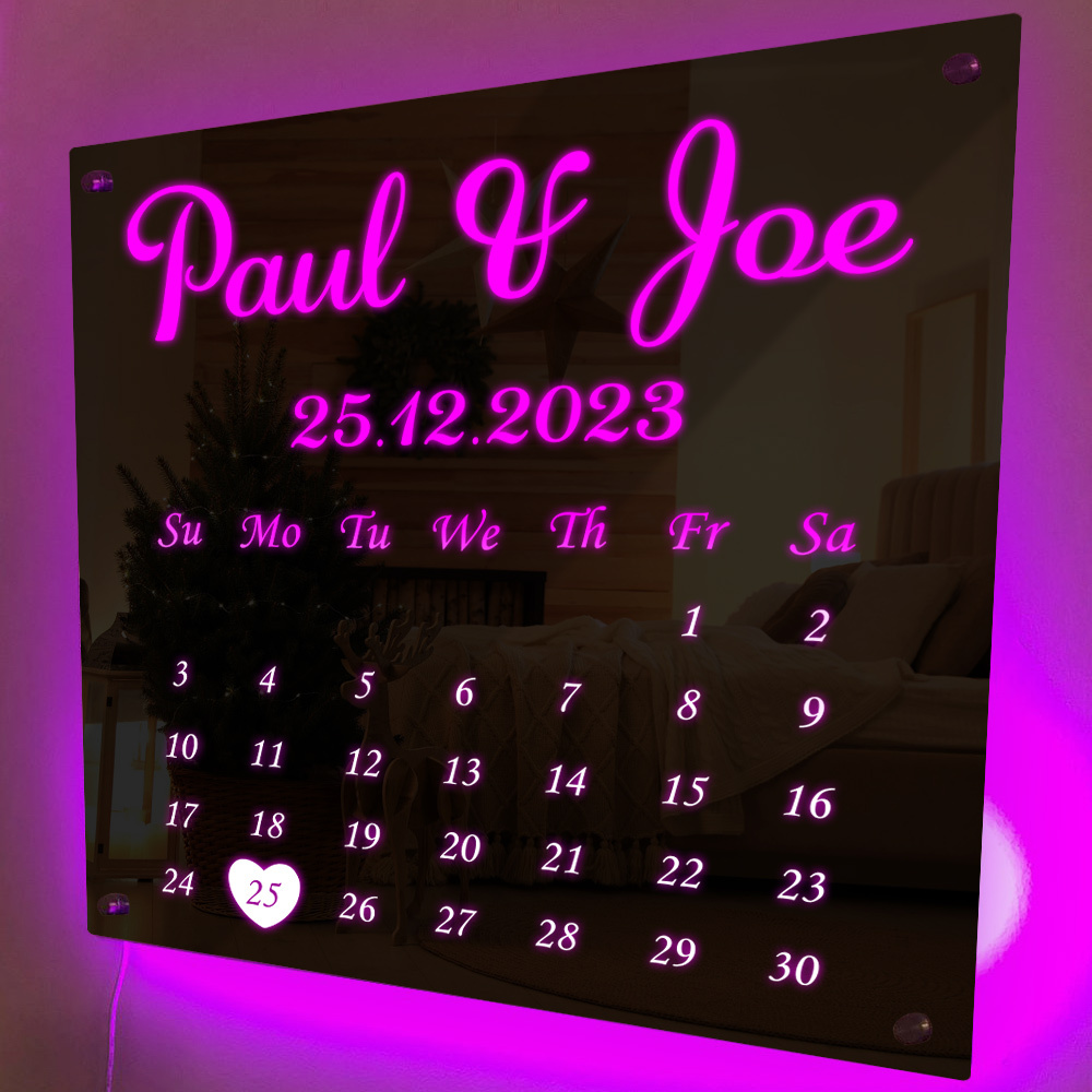 Personalized Mirror Light Custom Date Couple Gift