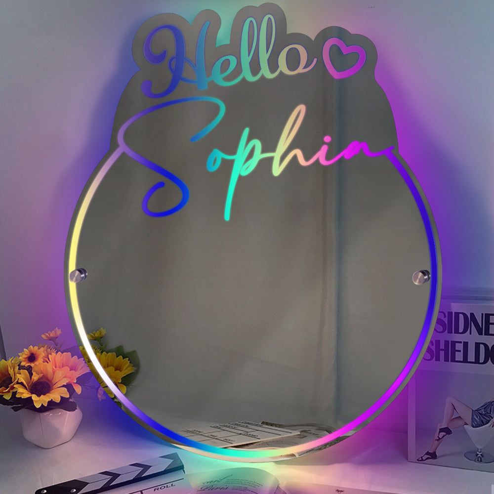 Personalized Name Mirror Light Vanity Hello Beautiful Gift for Her - soufeelmy