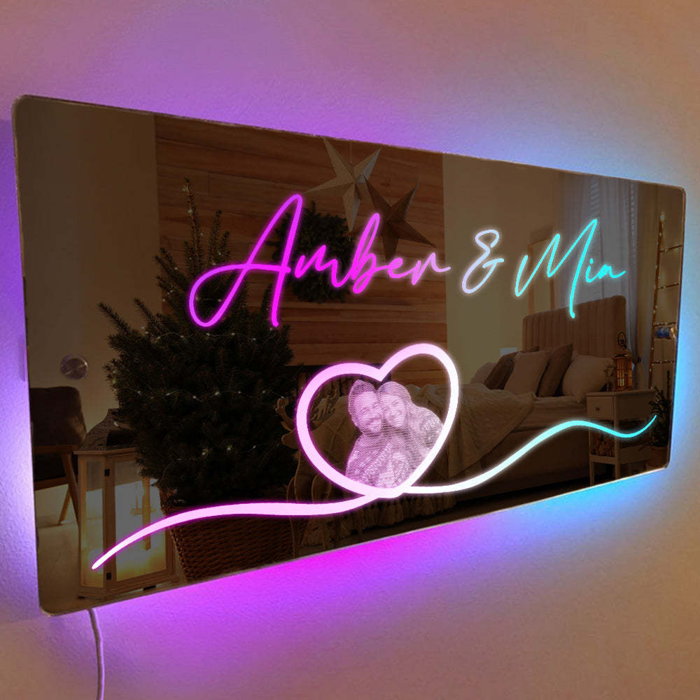 Personalized Photo Name Mirror Light Heart Couple Gift - soufeelmy
