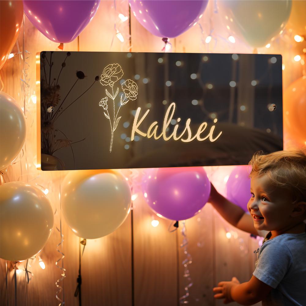 Personalised Name & Select Birthday Flower Month Xmas Birthday Mirror Sign Custom LED illuminated Light-Up Wall Mirrors - soufeelmy