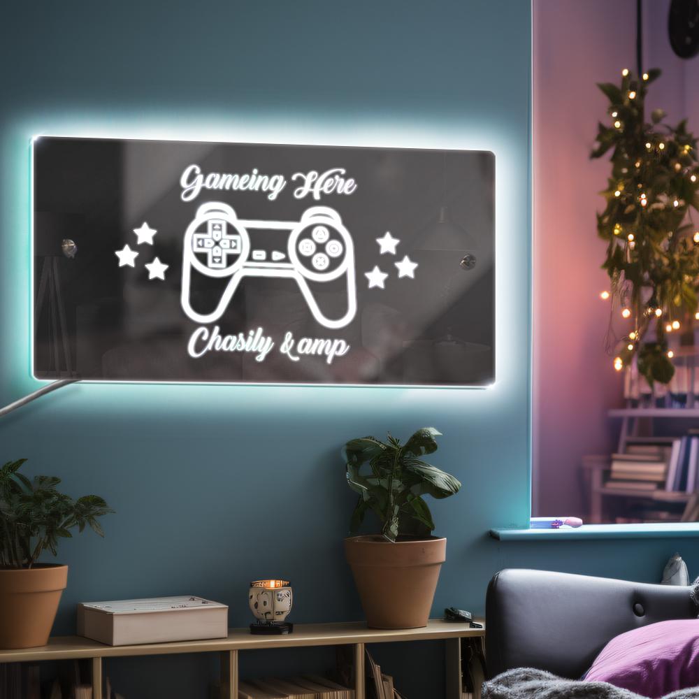 Personalised Name Mirror Sign Custom LED illuminated Light-Up Gameing Room Sign Gift For Boys - soufeelmy