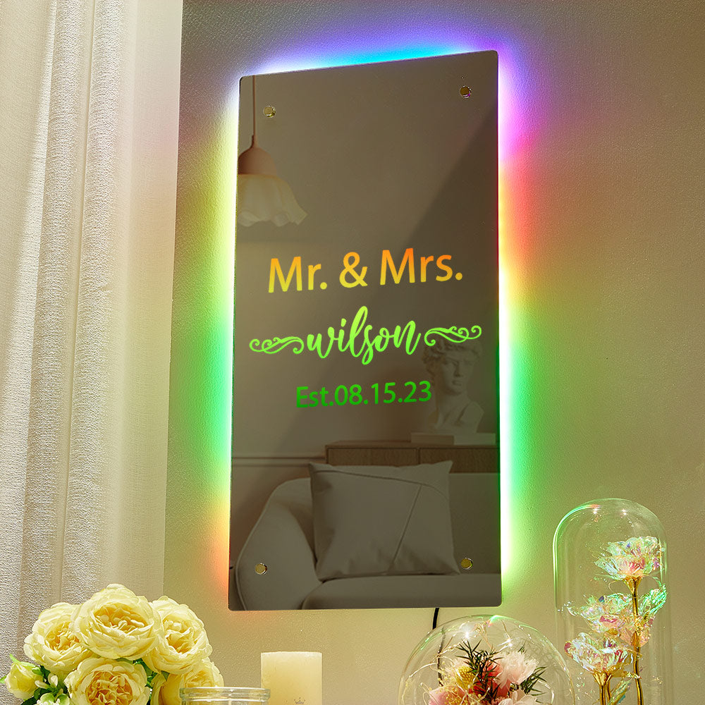 Valentine's Day Gift Mr and Mrs Personalized Name Mirror Light Gift for Couple - soufeelmy