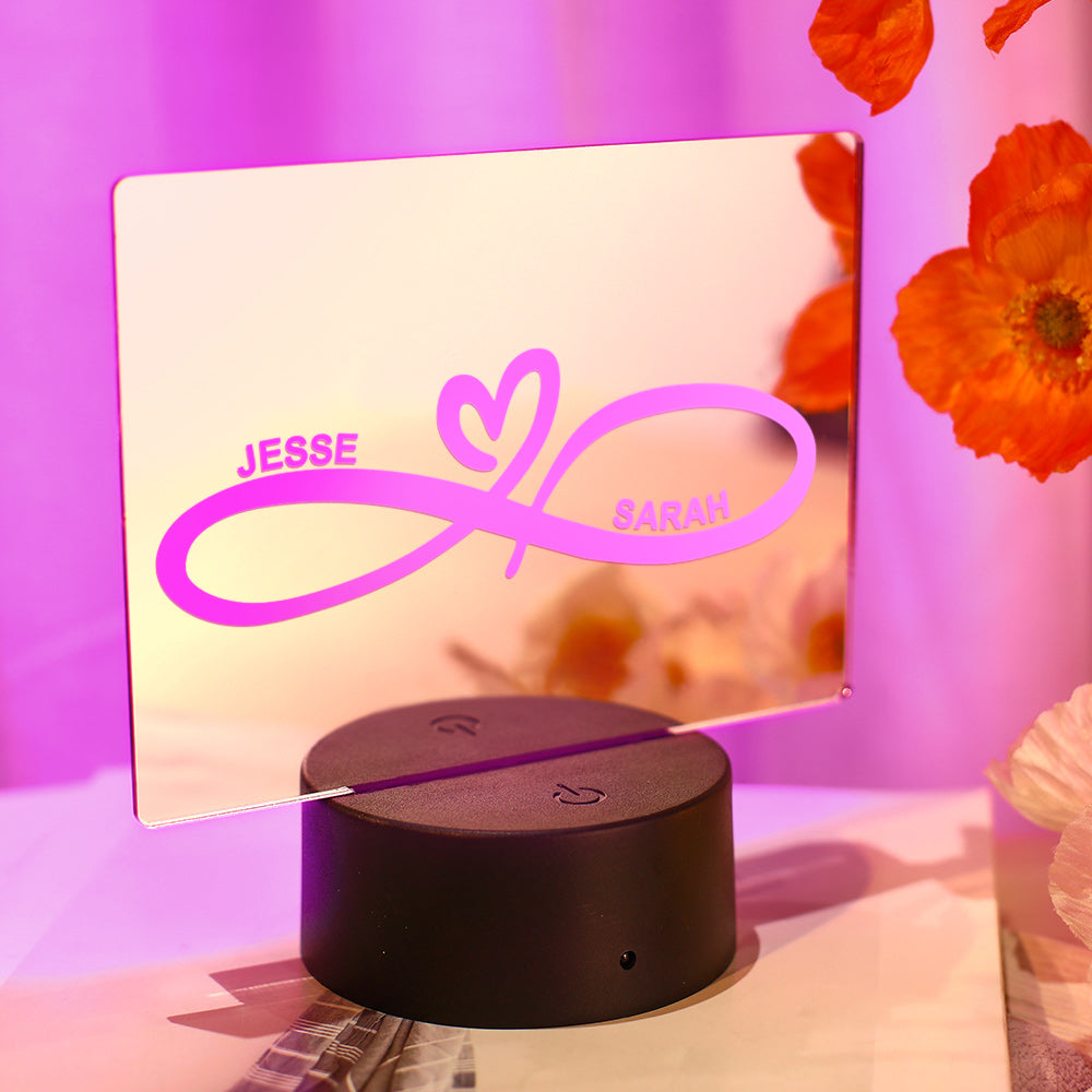 Personalized Name Mirror Colorful Lamp Infinity Heart Couple Gift - soufeelmy