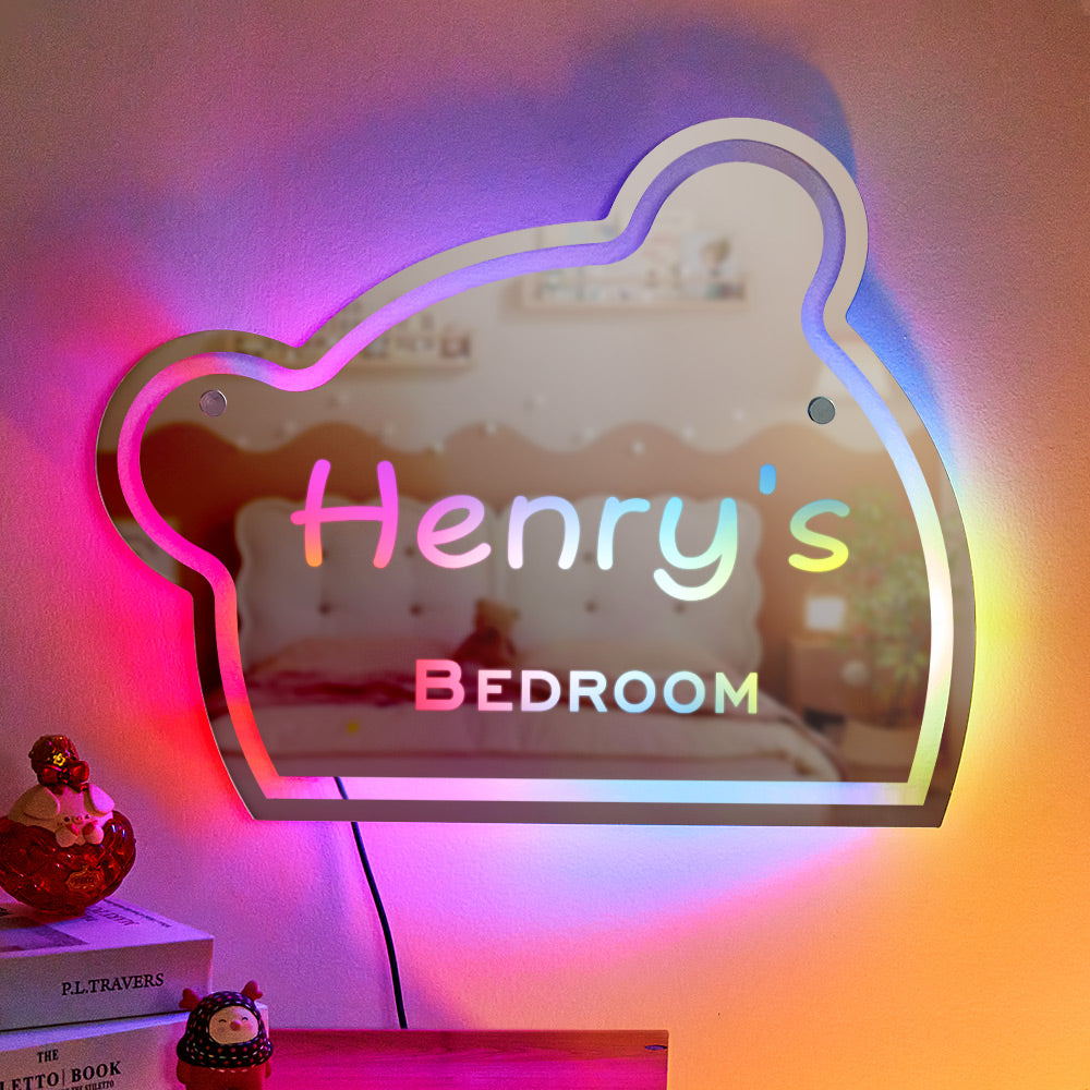 Custom Name Mirror Light Funny Children's Bedroom Bear Gift - soufeelmy