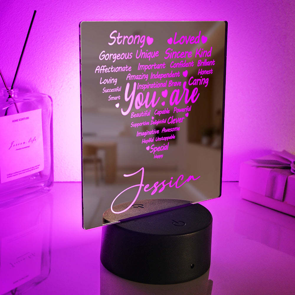 Personalized Engraved Mirror Light Heart Colorful Lamp Gift - soufeelmy