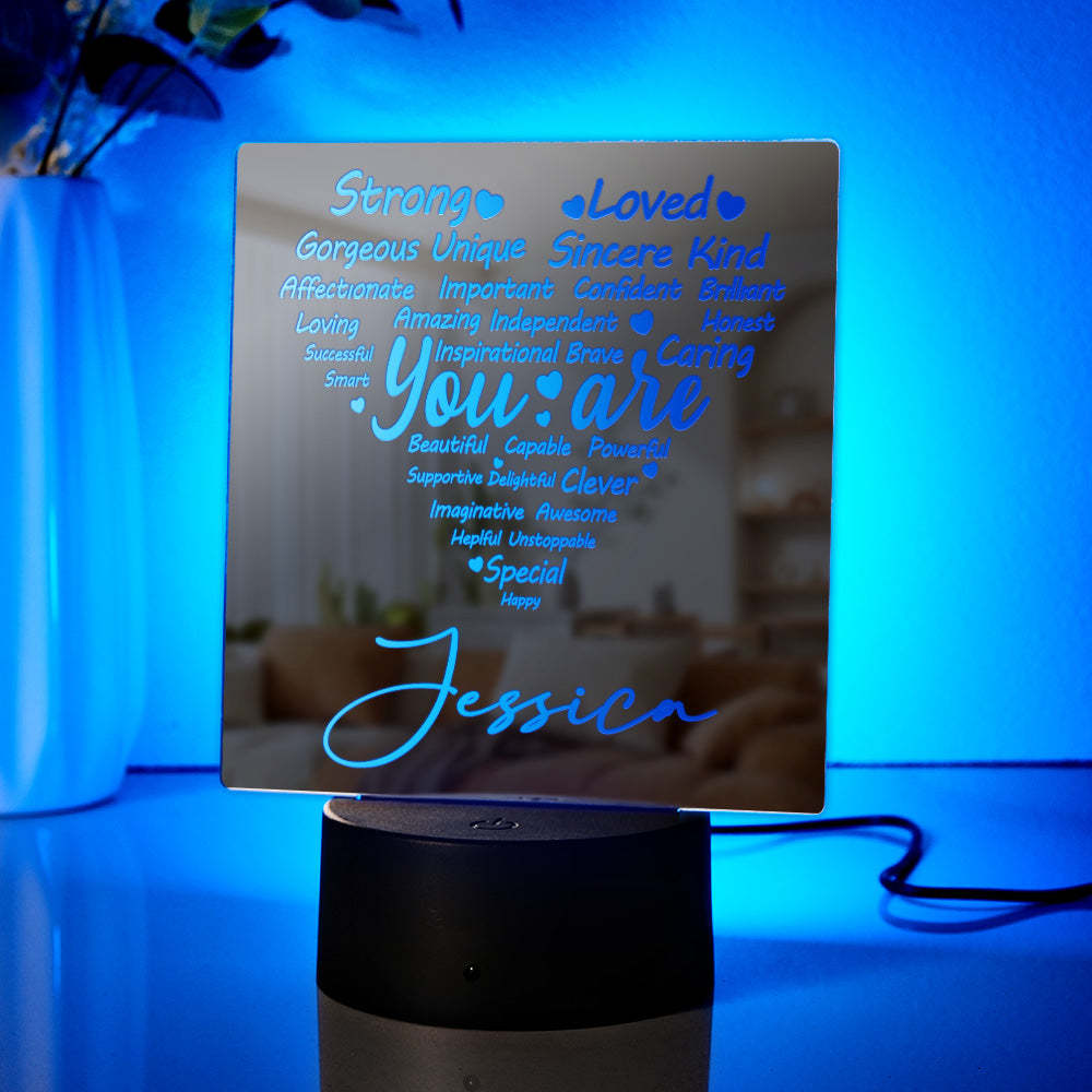 Personalized Engraved Mirror Light Heart Colorful Lamp Gift - soufeelmy