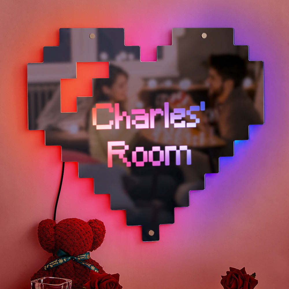 Custom Engraved Mirror Light Pixel Style Heart Home Gift - soufeelmy