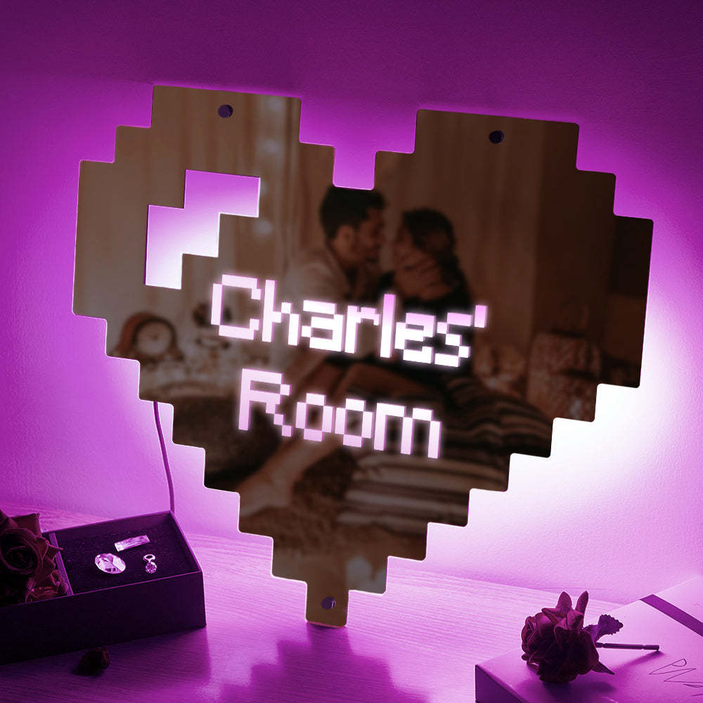 Custom Engraved Mirror Light Pixel Style Heart Home Gift - soufeelmy