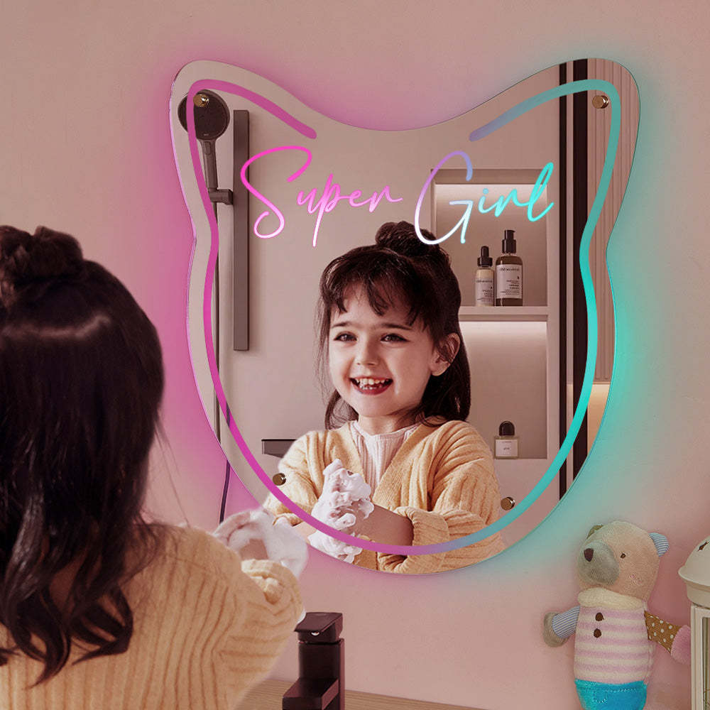 Custom Name Mirror Light Cat Colorful Lights Home Gift - soufeelmy