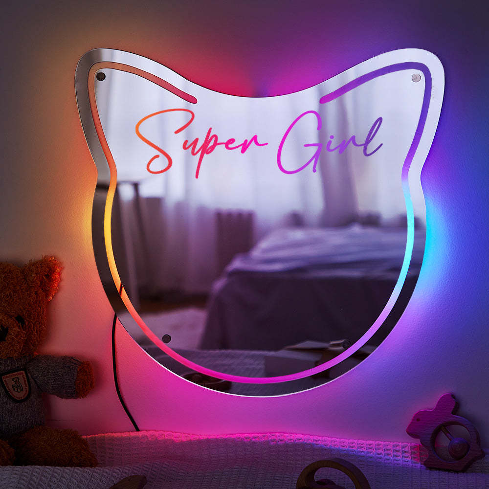 Custom Name Mirror Light Cat Colorful Lights Home Gift - soufeelmy