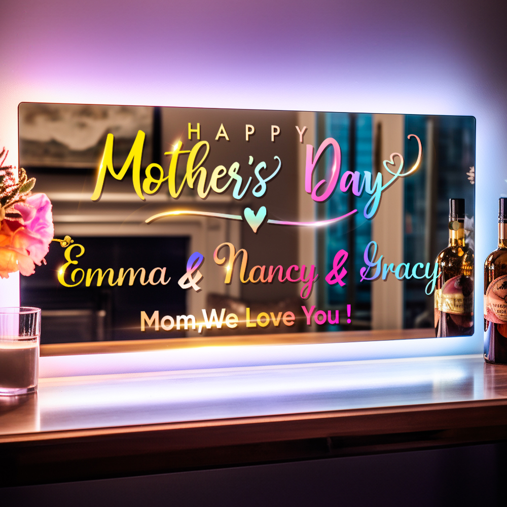 Personalised Name Mirror Sign Custom LED illuminated Light-Up Bedroom Sign Gift For Mom - soufeelmy