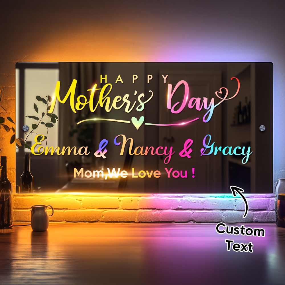 Personalised Name Mirror Sign Custom LED illuminated Light-Up Bedroom Sign Gift For Mom - soufeelmy