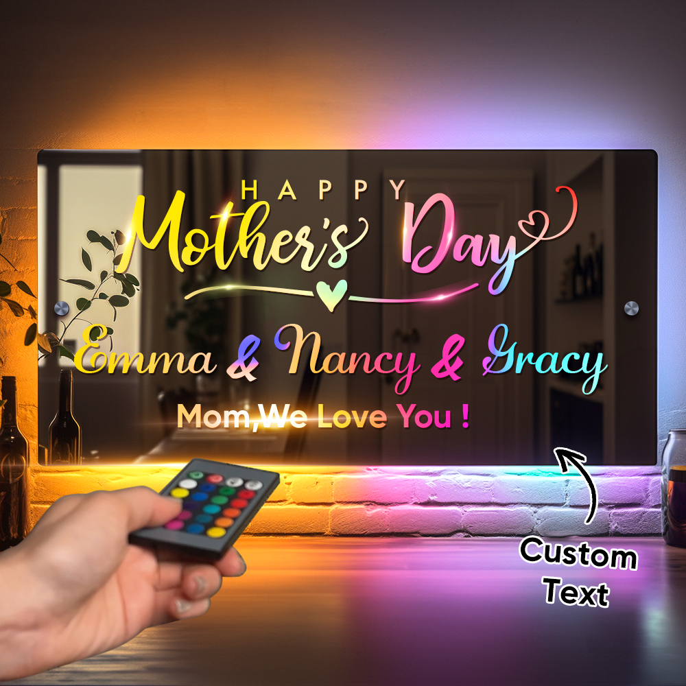 Personalised Name Mirror Sign Custom LED illuminated Light-Up Bedroom Sign Gift For Mom - soufeelmy