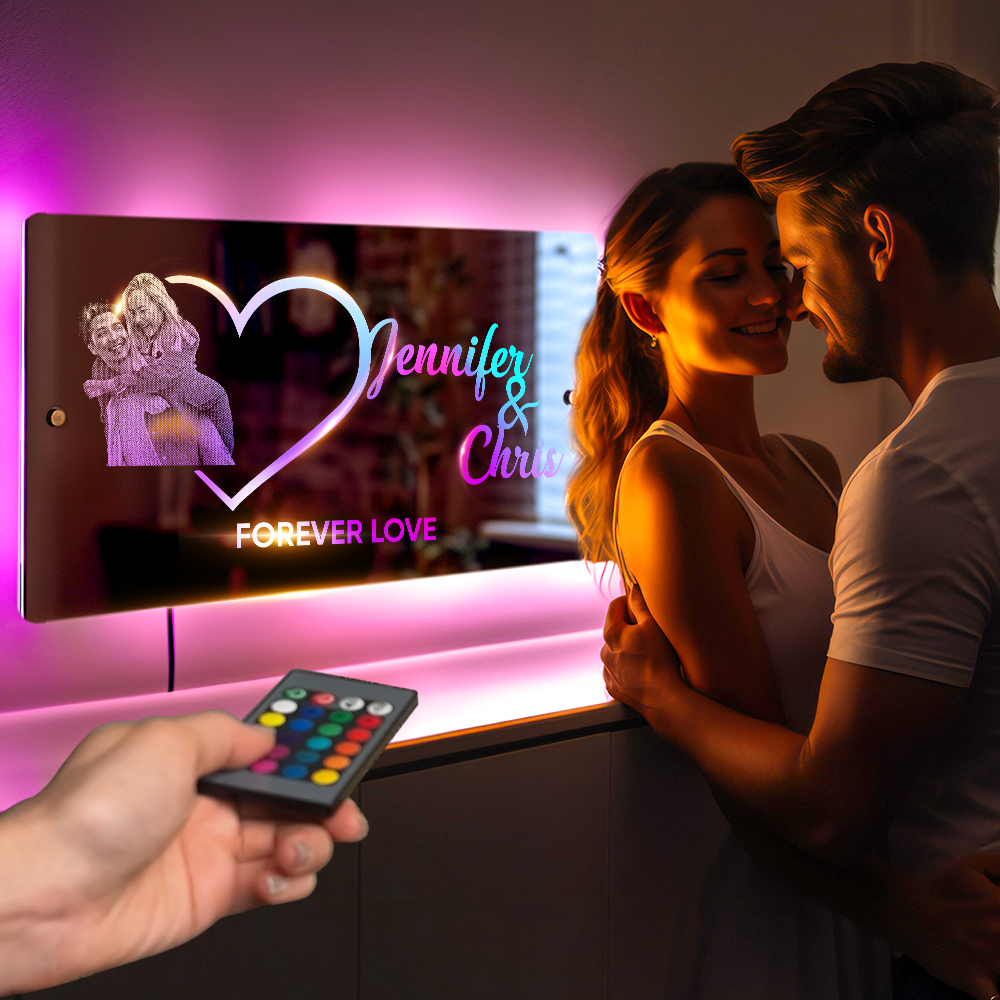 Personalized Photo Name Mirror Light Heart Couple Gift Custom Mirror Neon Signs Wall Decor Custom Name Sign for Bedroom Valentine's Day Gift - soufeelmy
