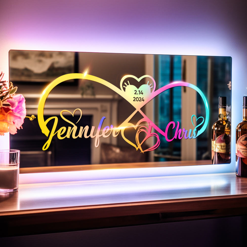 Personalized Engraved Infinity Heart Mirror Light Bedroom Sign Custom Mirror Neon Signs Wall Decor, Custom Name Sign for Bedroom,Valentine's Day Couple Gift - soufeelmy