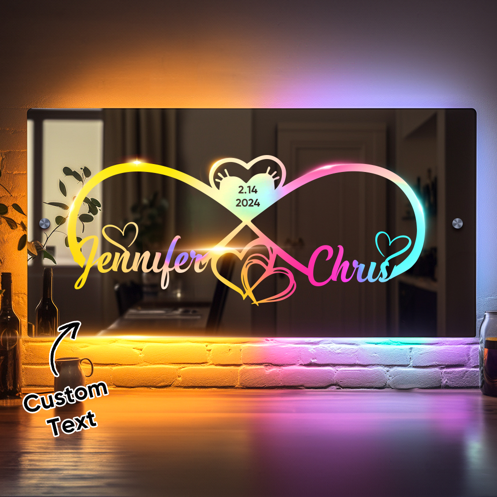 Personalized Engraved Infinity Heart Mirror Light Bedroom Sign Custom Mirror Neon Signs Wall Decor, Custom Name Sign for Bedroom,Valentine's Day Couple Gift - soufeelmy