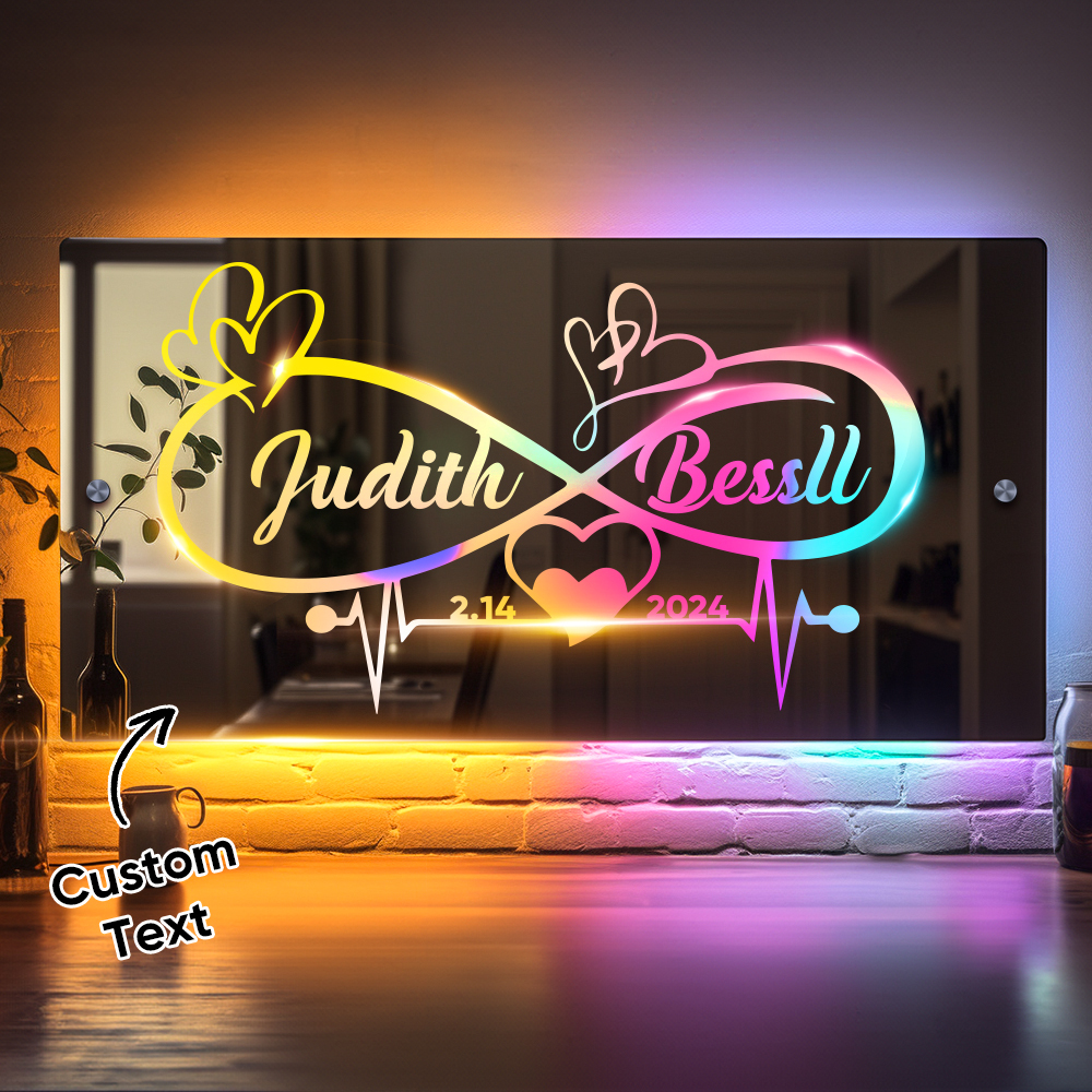 Personalized Name Mirror Light Infinity Heart Couple Gift Custom Mirror Neon Signs Wall Decor, Custom Name Sign for Bedroom Valentine's Day Gift - soufeelmy
