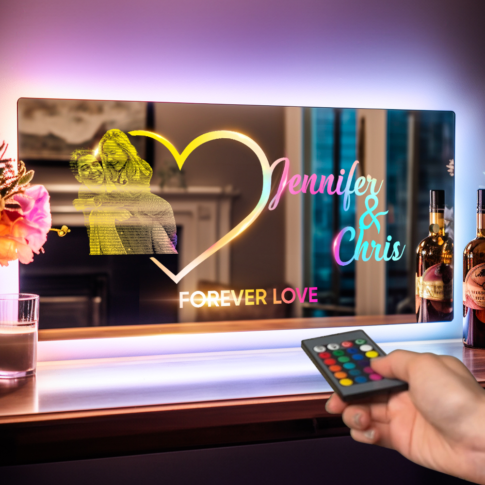 Personalized Photo Name Mirror Light Heart Couple Gift Custom Mirror Neon Signs Wall Decor Custom Name Sign for Bedroom Valentine's Day Gift - soufeelmy