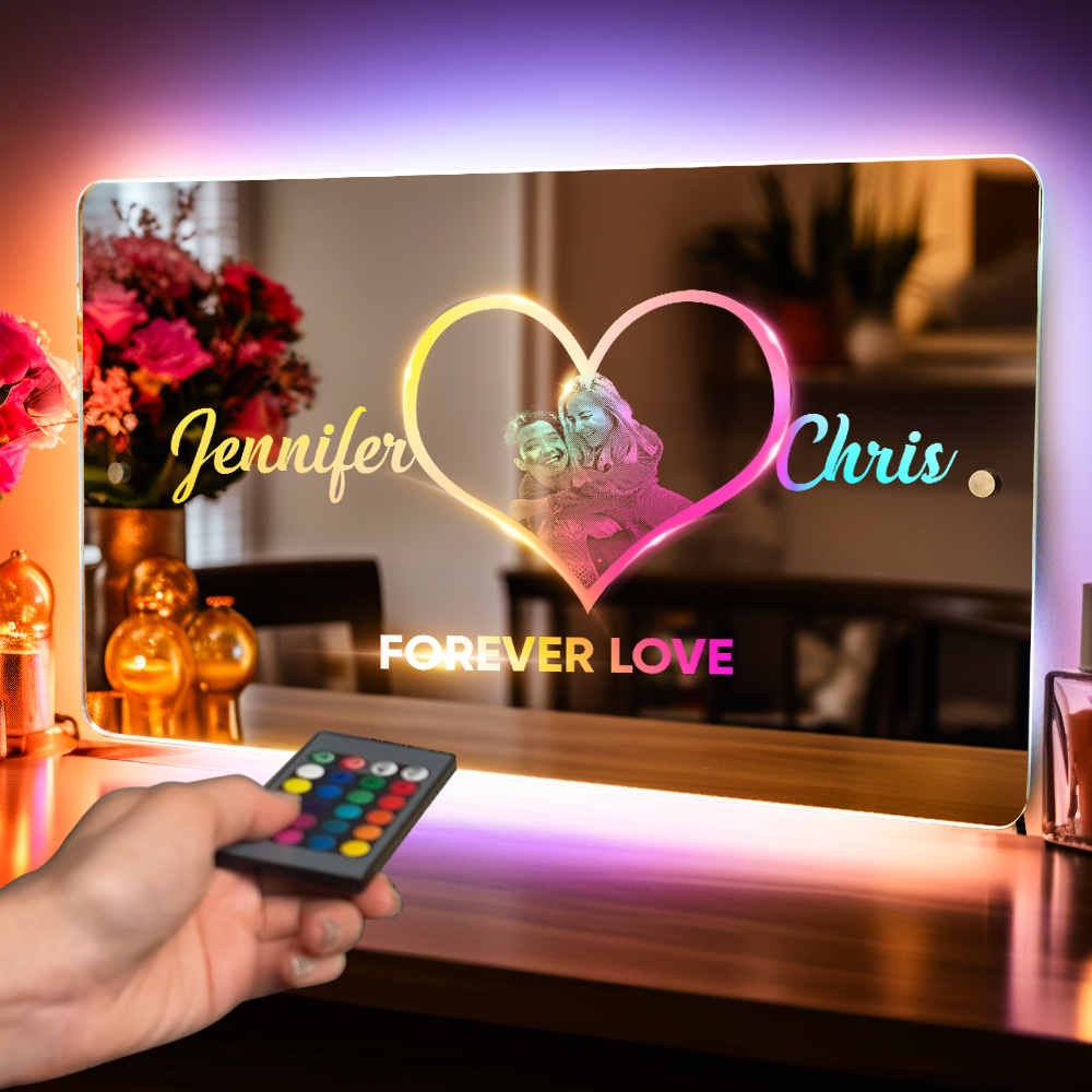 Personalized Photo Name Mirror Light Heart Custom Mirror Neon Signs Wall Decor Colorful Bedroom Lamp Gift for Couple Valentine's Day Gift - soufeelmy