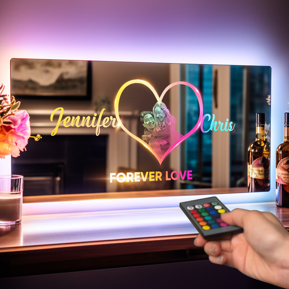 Personalized Photo Name Mirror Light Heart Custom Mirror Neon Signs Wall Decor Colorful Bedroom Lamp Gift for Couple Valentine's Day Gift - soufeelmy